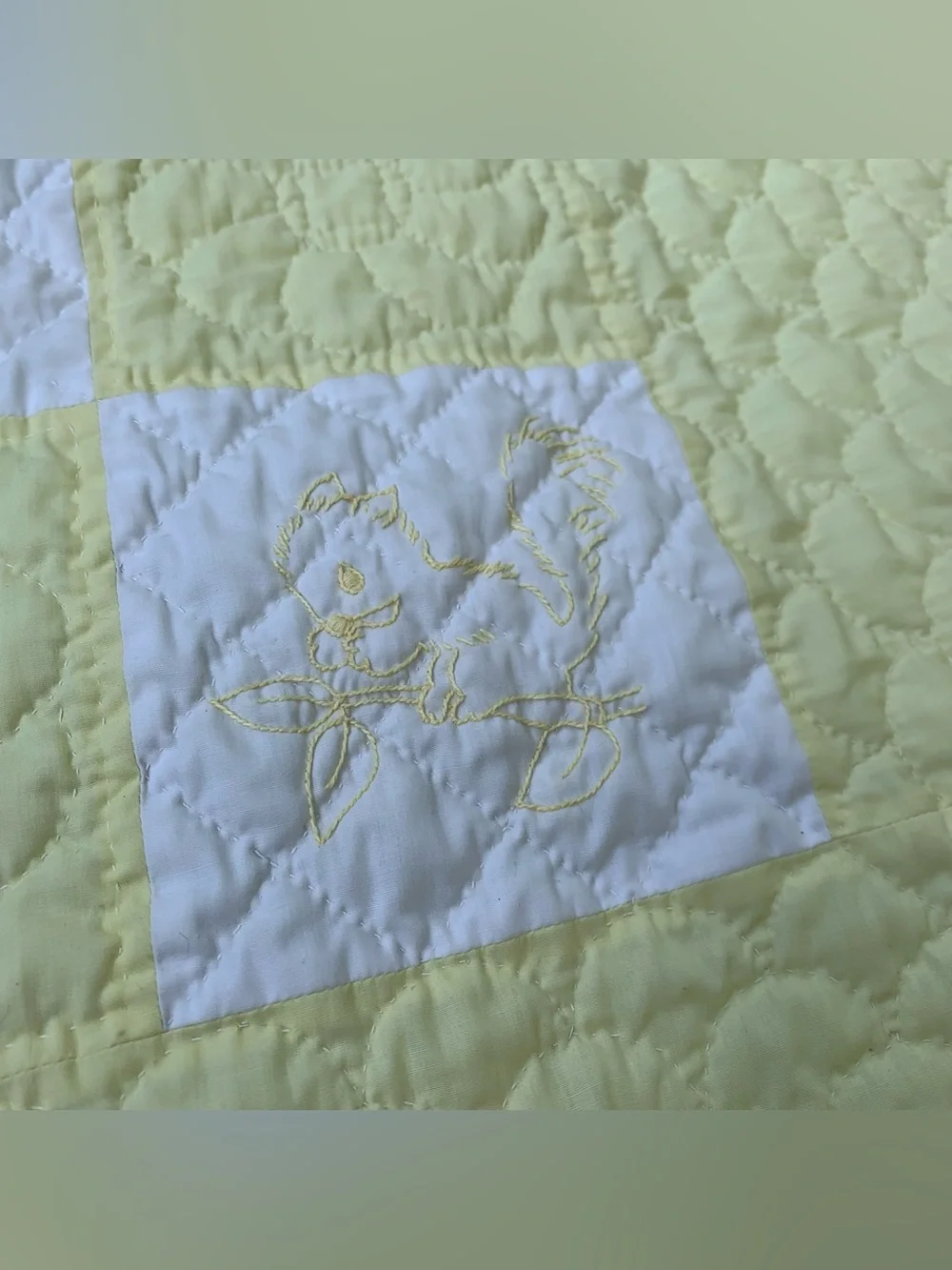 Pink and White Embroidered Baby Quilt - Cute Animal Patchwork handmade vintage